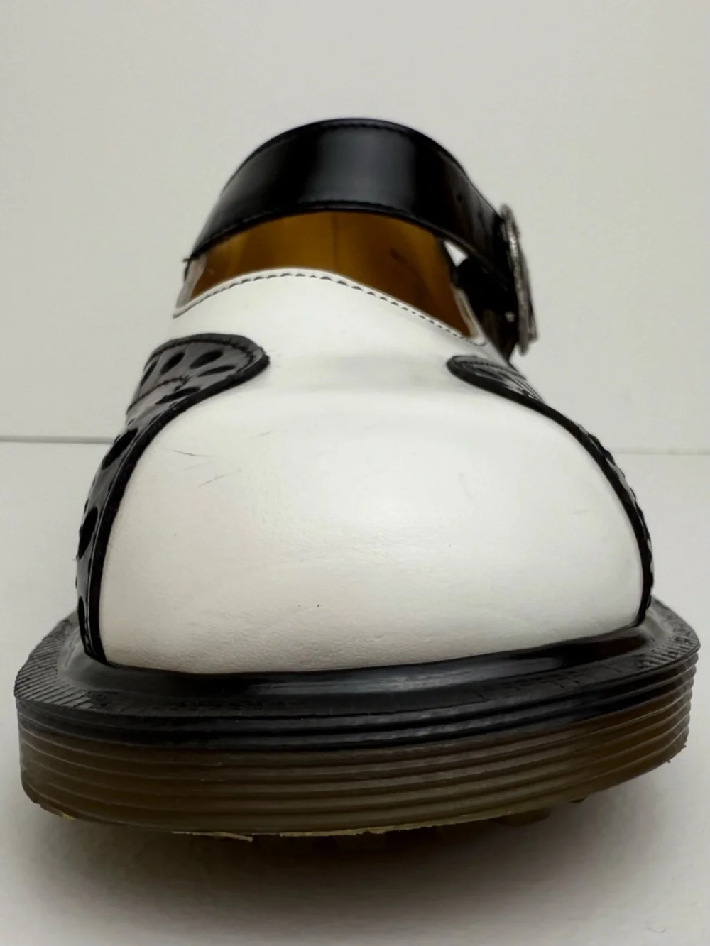 Vintage Dr. Martens England MIE Black White Wingtip Heel Mary Janes Shoes UK 4 - Picture 10 of 16